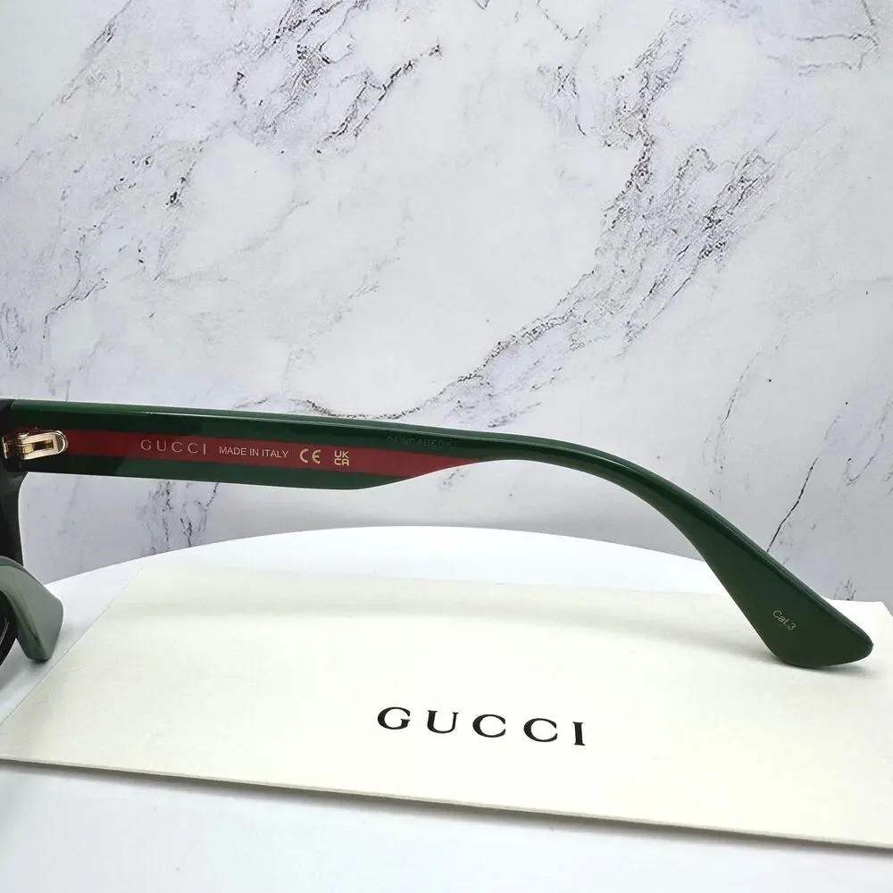New Gucci Sunglasses Polarized Black Square Red Green Web Arms 56mm Gray Lens - Picture 9 of 15